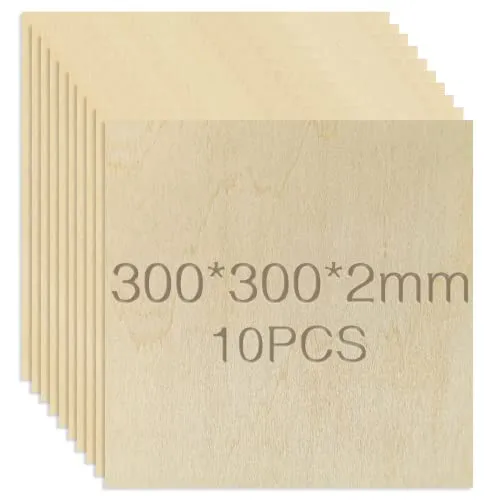 OWLKELA Lindenholz, 10 Stücke 300 * 300 * 2mm, Bastelholzplatten - Holzausschnitte zum Basteln, ideal für Laserprojekte, DIY Modell, Kunst und Handwerk, Gemälde