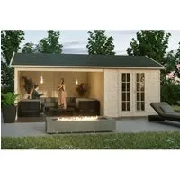 Skan Holz Holz-Gartenhaus Tilburg Natur 23,3 m² - Geräumiges Holz-Gartenhaus mit 23,3 m², ideal als Geräteschuppen oder Freizeithaus. Stabile Konstruktion, einfache Montage und praktische überdachte Außenfläche für zusätzlichen Stauraum oder Sitzbereich.