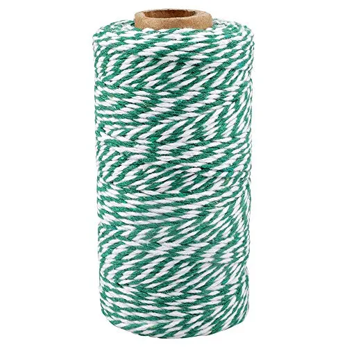 jijAcraft Grün und Weiß Baumwolle Schnur, 100m Bäcker Bindfäden Bastelschnur, zum DIY Basteln, Geschenke Verpacken, Weihnachten Dekoration
