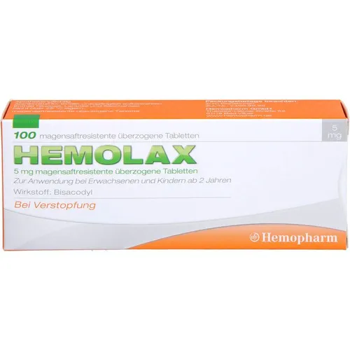 Hemolax 5 mg - Wirksame Abführtabletten gegen Verstopfung - Arzneimittel zur kurzfristigen Behandlung von Verstopfung, enthält den Wirkstoff Bisacodyl für einen erleichterten Stuhlgang. Ideal für Erwachsene und Kinder ab 2 Jahren.