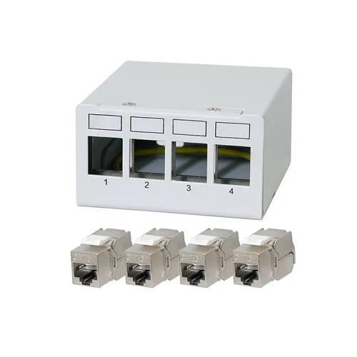 Port Keystone Patchpanel Stahlgehäuse Panel + 4 Keystone CAT.6a RJ45 Buchse 4