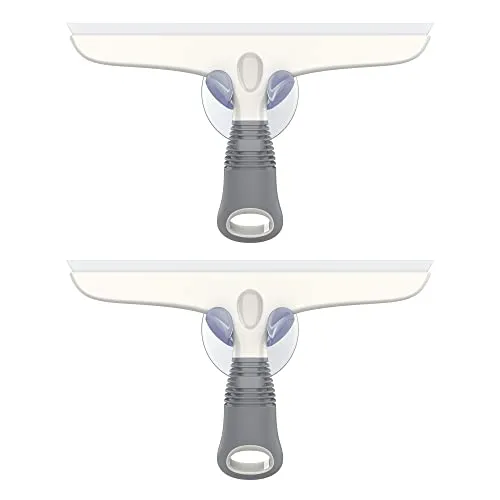 MR.SIGA Mehrzweck-Silikon-Rakel für Fenster, Glas, Duschwände, Autowindschutzscheiben, strapazierfähiger Fensterreiniger, inklusive Saugnapf, 25 cm, weiß und grau, 2er-Pack