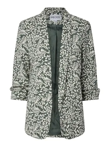 pieces Blusenblazer PCBOSELLA 3/4 PRINTED BLAZER NOOS – Eleganter Blazer in Grün - Modischer Blusenblazer mit 3/4-Ärmeln, figurumspielendem Schnitt und trendigem Druck. Ideal für vielseitige Outfits und bequem in der Pflege, da maschinenwaschbar.