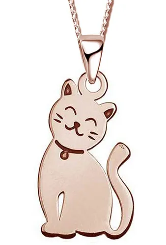 Mädchen Hals-Kette mit Anhänger aus 925 Sterling Silber - Katze (Rosegold A154, 42) - Halskette mit bezauberndem Katzenanhänger aus 925er Sterlingsilber, ideal für besondere Anlässe. Perfekt als Geschenk für kleine Mädchen und Frauen, die Schmuck lieben.
