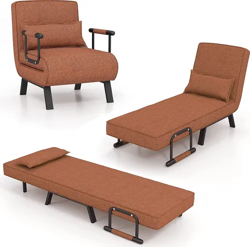 GOPLUS 4 in 1 Schlafsessel mit Bettfunktion, Schlafsofa mit 6-Fach verstellbare Rückenlehne & abnehmbarem Kissen, Relaxsessel Sofabett klappbar für Zuhause, Büro (Kaffee)