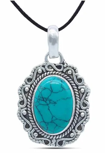 mantraroma Kettenanhänger 925 Silber Türkis Edelstein Kettenanhänger Damen Sterling Silber Halskette Anhänger Geschenk (MAH-106-15)