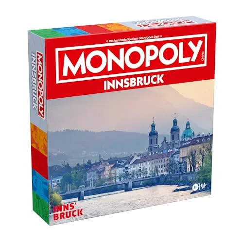 Winning Moves Monopoly Innsbruck Edition - Brettspiel für die ganze Familie - Erlebe die Innsbruck-Edition des beliebten Brettspiels mit den schönsten Sehenswürdigkeiten der Stadt. Ideal für 2–6 Spieler ab 8 Jahren und perfekt für Familien und Tirol-Fans.