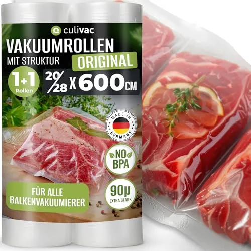 culivac 2 Folienrollen 20/28x600cm (je 1) Vakuumrollen Orig. Vakuumierer Folienschweißgerät BPA-frei Vakuumierfolie Rolle Vakuumierbeutel Vakuumierrollen Folienbeutel Vakuumbeutel Rolls