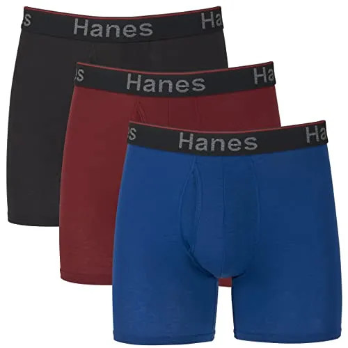 Hanes, Total Support Pouch, Herren-Boxershorts, scheuerfrei, feuchtigkeitsableitend, geruchshemmend, 3er-Pack (Regulär oder langes Bein).