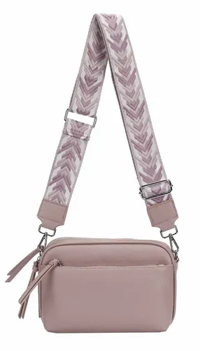 ITALYSHOP24 Schultertasche Damen Umhängetasche Brusttasche Cross Over Body Bag Handy Clutch (Spar-Set Clutch-Tasche mit einem breitem Muster Stoffgurt/Umhängeband, Leder Optik), viele Fächer, Freizeit Damentasche Reise Leder Optik Kosmetiktasche