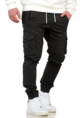 Soulstar Herren Jogger Cargohose Jeans-Hose Gummizug Stretch Männer Freizeithose S2_C-70-Black-W31