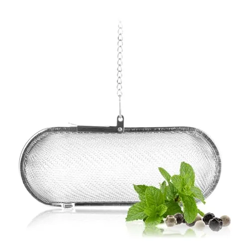 com-four® Teesieb aus rostfreiem Edelstahl 304, spülmaschinengeeignet - 11 cm Tee-Ei für losen Tee, Gewürze und Kräuter - feinmaschiger Teefilter mit Kette - Gewürzsieb zum Mitkochen - Kräutersieb