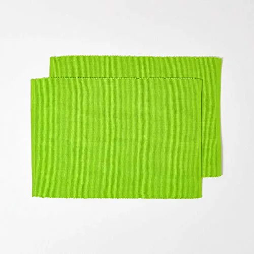 HOMESCAPES 2er-Set grüne Tischsets Baumwolle gerippt, Platzsets rechteckig aus Stoff, waschbare Platzdeckchen