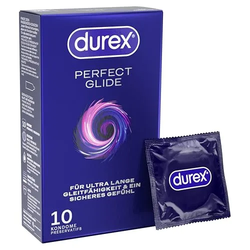 Durex Perfect Glide Kondome – Mit viel Silikongleitgel für besonders lange Gleitfähigkeit & ein sicheres Gefühl – 10er Pack (1 x 10 Stück)
