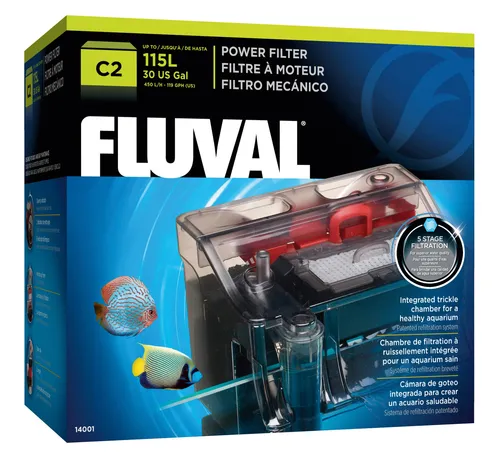 Fluval C2 Clip-On Aquarienfilter 5-Stufen - Außenfilter für Aquarien von 38 bis 115 Litern, mit 400 L/h Pumpenleistung, inklusive aller Filtermedien für eine einfache Wartung und lange Standzeit der biologischen Medien.