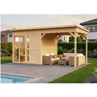 Bertilo Holz-Gartenhaus Pentus2Off.L natural Flachdach Unbehandelt
