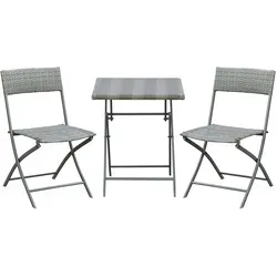 Outsunny Polyrattan Gartenmöbel Set für 2 Personen - Bistroset für die Terrasse: Wetterfestes 3-teiliges Set mit 2 Klappstühlen und Tisch, ideal für Balkon und Garten, aus langlebigem Polyrattan und rostbeständigem Metall.