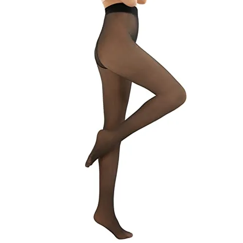 MIVAIUN Strumpfhosen Damen Winter Thermo Strumpfhose gefüttert Gefälschte Durchscheinend Plüschstrümpfe Pantyhose Wärmende Strumpfhose, Warmer Leggings Einheitsgröße (Schwarz)