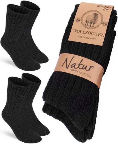 BRUBAKER Socken Wollsocken - Wintersocken für Damen und Herren - Warm und Flauschig (2-Paar) Stricksocken Set mit Schafwolle - Winter Thermosocken