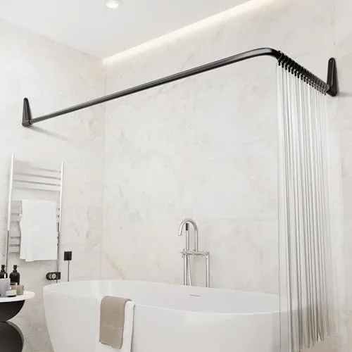 Erica Duschstange - Flexible Duschvorhangstange für Badewanne - Duschvorhangwinkelstange in 70x90, 90x140 oder 70x160 cm, rostfrei, ohne Deckenstütze montierbar und bis 20 kg belastbar - ideal für jede Badewanne.