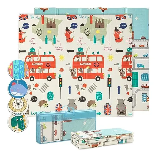 Babify Spielteppich, 176 x 195 x 1,5 cm, faltbar, rutschfest, wendbar, wasserdicht, tragbar