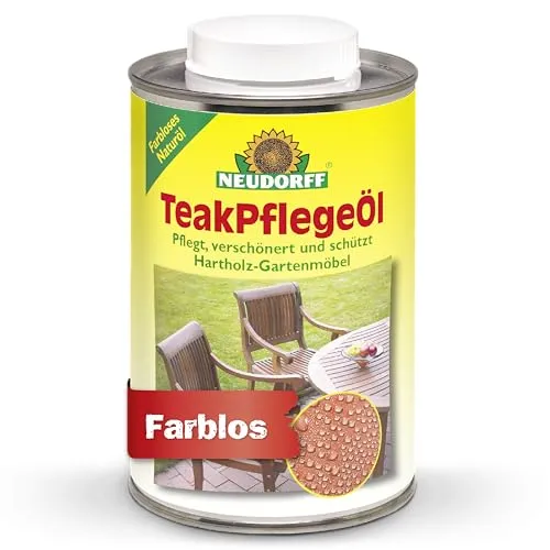 Produktbild Neudorff TeakPflegeÖl – Pflegt, verschönert und schützt Hartholz-Gartenmöbel, Zäune und weitere Hölzer im Außen- und Innenbereich, farblos, 500 ml