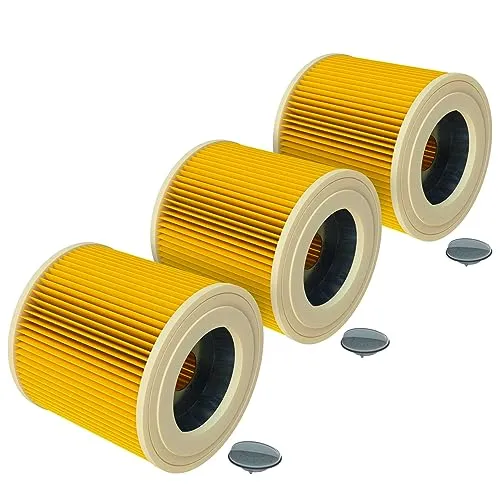 vhbw 3x Faltenfilter kompatibel mit Kärcher MV 3 Premium, MV 3 P Extension Kit Staubsauger - Patronenfilter, Gelb - Ersatz für 6.414-552.0