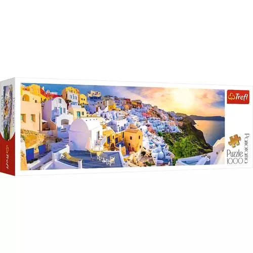 Puzzle 1000 Panorama Sonnenuntergang in Santorini - entspannendes Erlebnis für Puzzle-Liebhaber, ideal für gemütliche Abende oder als Geschenk
