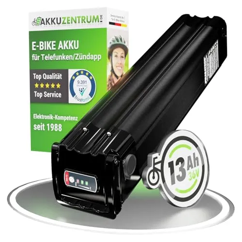 Maratron Ersatz-Akku 36V 13Ah für TELEFUNKEN und ZÜNDAPP Modelle - Hochwertiger 36V 13Ah Sattelstützen-Akku von MARATRON mit 20% mehr Kapazität für größere Reichweite. Kompatibel mit vielen E-Bike Modellen und inklusive Ladegerät.