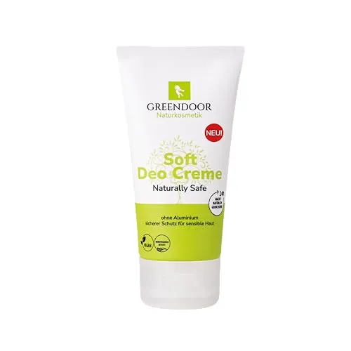 GREENDOOR Soft Deo Creme Tube 50ml ohne Aluminium, nicht schmelzend, wirksam gegen Schweißgeruch, für Achseln, Brust, Beine und mehr, pflegendes Ganzkörperdeo natürlich vegan, unisex
