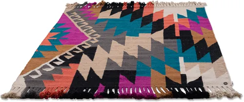 TOM TAILOR HOME Teppich Funky Kelim - Rechteckiger Boho-Style Teppich, handgewebt aus 100% Baumwolle, mit Fransen. Ideal für gemütliche Wohnräume und Fußbodenheizungsgeeignet.