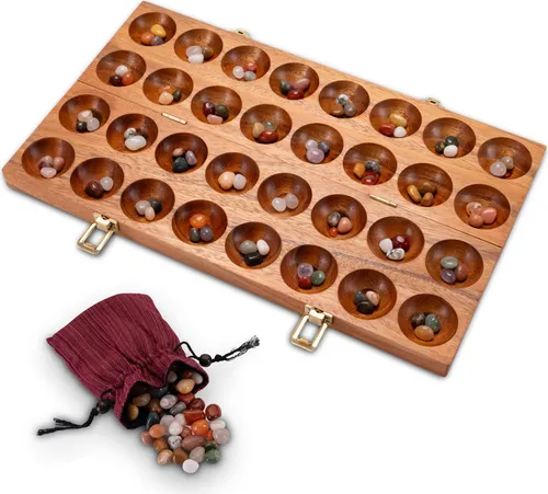 LOGOPLAY Hus Spiel mit Metallverschlüssen – für 2 Spieler - Gesellschaftsspiel aus massivem Samena-Holz mit 75 bunten Edelsteinen, ideal für strategische Duelle und nachhaltigen Spielspaß.