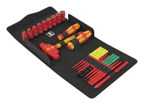 Wera Kraftform Kompakt VDE 24 Allrounder Set 1, 25-teilig - Multitools mit IEC 60900 geprüften Werkzeugen, ideal für sicheres Arbeiten unter Spannung und vielseitige Einsatzmöglichkeiten dank Ratschenfunktion und Farbkennzeichnung.