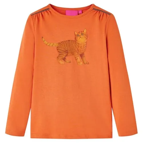 Kinder Langarmshirt Katze Langarm T-Shirt Jungen Kindershirt Dunkelorange 140