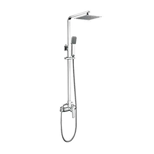 Ibergrif M17025 Duscharmatur Komplettset, Eckig Duschsystem ohne Thermostat, Duschgarnitur mit Regendusche Handbrause, Wanneneinlauf, Brauseschlauch, Duschstange, Chrom, Silber