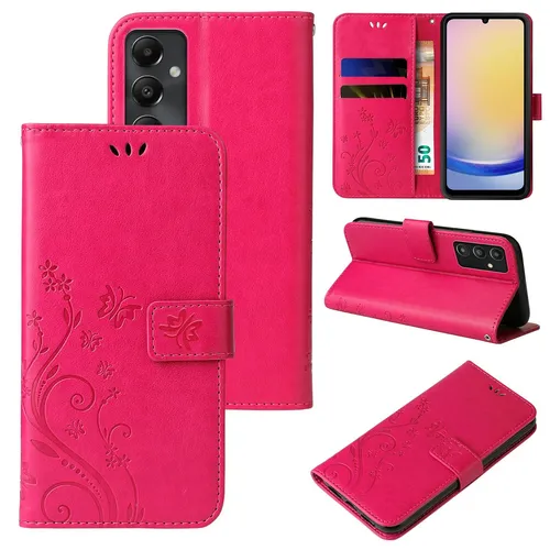 Handyhülle für Samsung Galaxy A25 5G Klapp Case Tasche Blume Schmetterling Pink