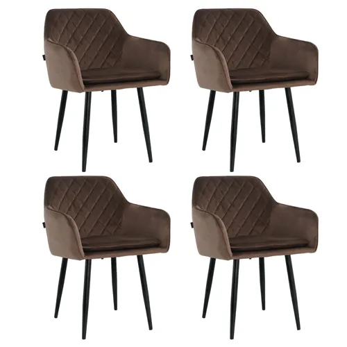 Lina® Noble Esszimmerstühle, 4er Set, Samt, Braun - Küchenstuhl, Wohnzimmerstuhl, Design Stuhl mit Armlehnen - Samt Stühle Esszimmer mit schwarzen Metallbeinen