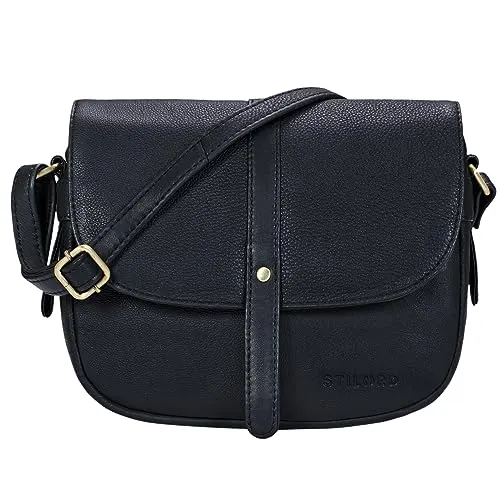 STILORD 'Kira' Umhängetasche Frauen Leder Vintage kleine Handtasche zum Ausgehen klassische Abendtasche Partytasche Freizeittasche Echtleder, Farbe:schwarz