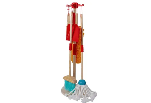 TikTakToo Kinder-Putzwagen Reinigungsset aus Holz - 6-teiliges Putzausstattung-Set, fördert spielerisch die Hygiene und Verantwortungsbewusstsein bei Kindern ab 3 Jahren.