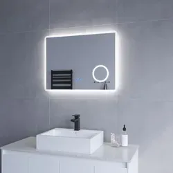 AQUABATOS LED Badspiegel 80x60 cm mit Touch-Sensor in grau von AQUABATOS