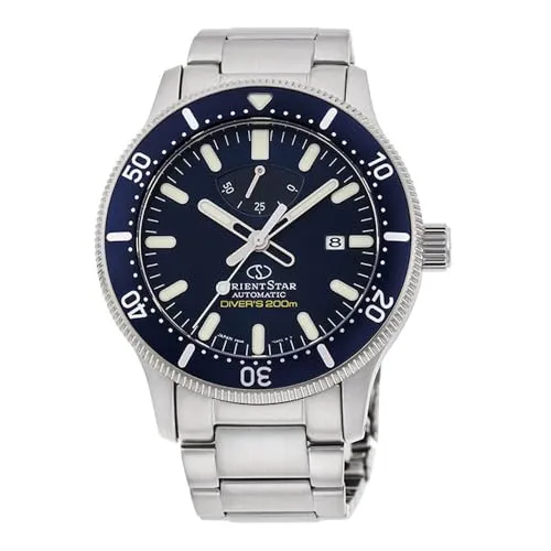 Orient Star Sports Diver Automatic RE-AU0302L00B Herrenuhr - Hochwertige Taucheruhr in Silber und Blau - Herrenuhren mit 200m Wasserdichtigkeit, ideal für aktive Menschen. Saphirglas schützt das marineblaue Zifferblatt und das Edelstahlarmband sorgt für Komfort.