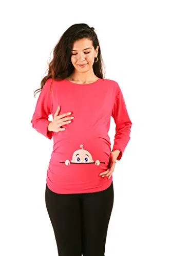 Neugieriges Baby Umstandsshirt - T-Shirts für Schwangere mit seitlichen Raffungen für optimalen Sitz während der Schwangerschaft, aus bequemem Baumwollmix für höchsten Tragekomfort.