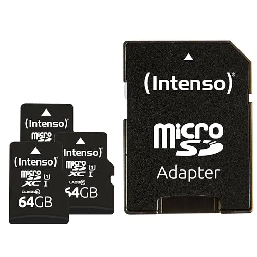 Intenso Premium 3er Pack microSDXC-Karten 64 GB - Speicherkarten für Hochgeschwindigkeitsanwendungen, mit bis zu 90 MB/s für blitzschnelle Datenübertragungen und Full HD Videoaufnahmen.