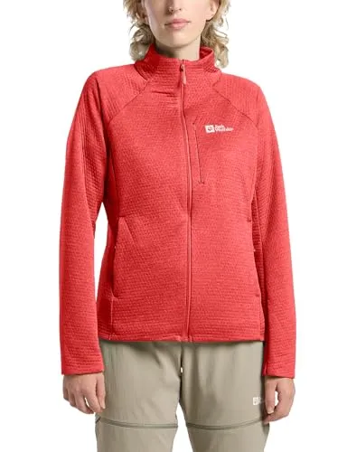 Jack Wolfskin Damen Taiga Fleece-Jacke, Vibrant Red, M EU - Funktionsjacke mit durchgehendem Reißverschluss, elastischen Bündchen und praktischen Taschen – ideal für Outdoor-Aktivitäten und kühle Tage.