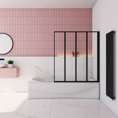 90x140cm Schwarz 4-ftg. Faltbare Badewanneaufsatz 4mm ESG Sicherheitsglas Duschwand duschabtrennung