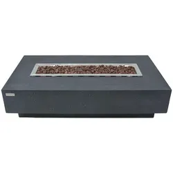 Elementi Hampton Feuertisch Dunkelgrau - Eleganter Feuertisch mit dunkler Travertin-Optik, ideal für stilvolle Terrassen. Mit 13,2 kW bringt er Wärme und Atmosphäre in Ihre Outdoor-Lounge. Hochwertige Materialien garantieren Langlebigkeit.