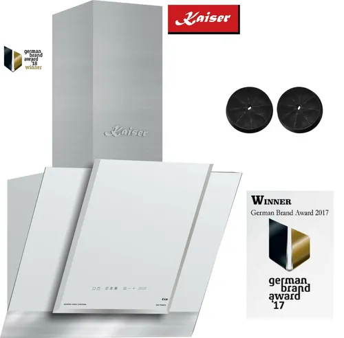 Kaiser AT 6438 W Dunstabzugshaube 60cm Wandhaube 910m³/h Weißglas Kopffreihaube