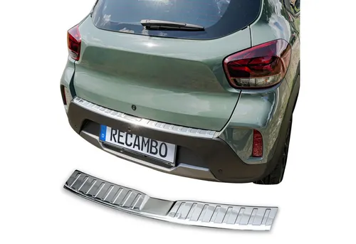 RECAMBO Ladekantenschutz für Dacia Spring - Abdeckblenden mit hochwertigem V2A Edelstahl für perfekten Schutz vor Kratzern und Witterungseinflüssen. Einfache Montage mit Spezialklebeband, passt sich 100% an die Stoßstange an und verleiht Ihrem Fahrzeug eine edle Optik.