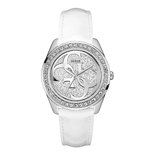 Guess Damen Analog Quarz Uhr W0627L4 mit Lederarmband - Elegante Armbanduhr für Damen aus Edelstahl mit echtem Lederarmband und Saphirglas – perfekt für jeden Anlass.