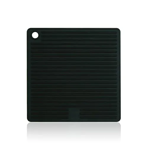Mastrad quadratischer Topflappen - Silikon Topfuntersetzer - rutschfeste Rillen - isolierender und hitzebeständiger Topf Lappen und Unterlage - beidhändig benutzbare Silikonmatte